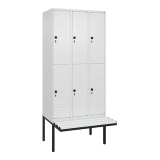 C+P Doppelstock-Spind Classic PLUS, Bank, 3 Abteile, 2120x900x815mm, 9016/9016 Verschluss Sicherheits-Drehriegel Sitzbanktyp auskragend Material Sitzfläche Kunststoff