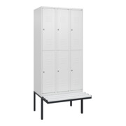 C+P Doppelstock-Spind Classic PLUS, Bank, 3 Abteile, 2120x900x815mm, 9016/9016 Verschluss Zylinderschloss Sitzbanktyp auskragend Material Sitzfläche Kunststoff