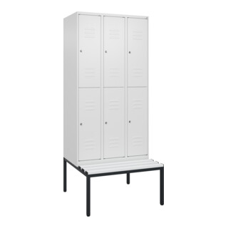 C+P Doppelstock-Spind Classic PLUS, Bank, 3 Abteile, 2120x900x815mm, 9016/9016 Verschluss Zylinderschloss Sitzbanktyp untergebaut Material Sitzfläche Kunststoff