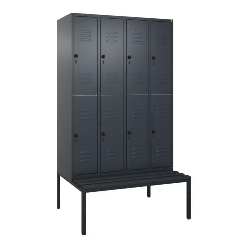 C+P Doppelstock-Spind Classic PLUS, Bank, 4 Abteile, 2120x1200x815mm, 7016/7016 Verschluss Sicherheits-Drehriegel Sitzbanktyp untergebaut Material Sitzfläche Kunststoff