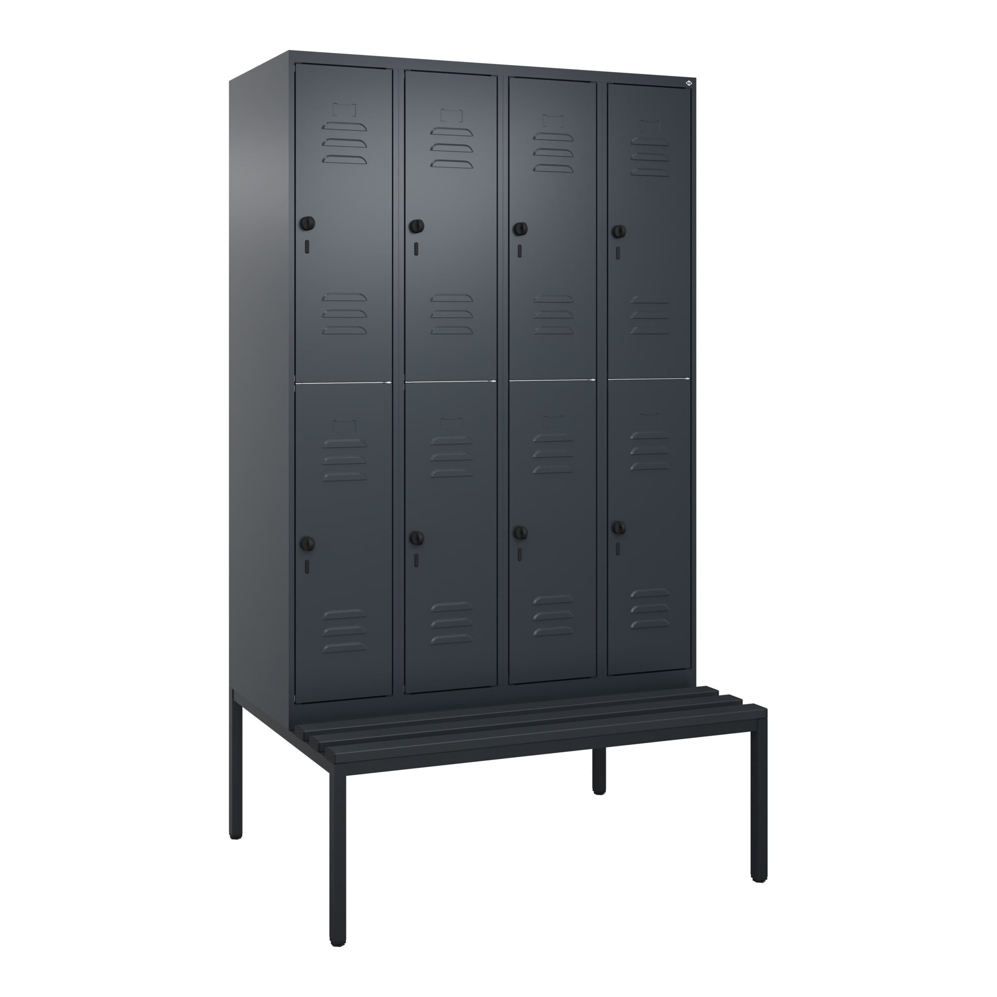 C+P Doppelstock-Spind Classic PLUS, Bank, 4 Abteile, 2120x1200x815mm, 7016/7016 Verschluss Sicherheits-Drehriegel Sitzbanktyp untergebaut Material Sit
