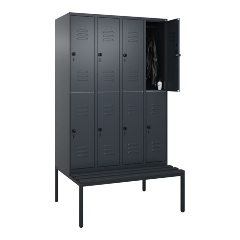 C+P Doppelstock-Spind Classic PLUS, Bank, 4 Abteile, 2120x1200x815mm, 7016/7016 Verschluss Sicherheits-Drehriegel Sitzbanktyp untergebaut Material Sitzfläche Kunststoff