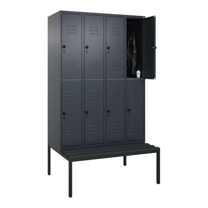 C+P Doppelstock-Spind Classic PLUS, Bank, 4 Abteile, 2120x1200x815mm, 7016/7016 Verschluss Sicherheits-Drehriegel Sitzbanktyp untergebaut Material Sitzfläche Kunststoff