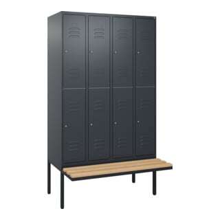 C+P Doppelstock-Spind Classic PLUS, Bank, 4 Abteile, 2120x1200x815mm, 7016/7016 Verschluss Zylinderschloss Sitzbanktyp auskragend Material Sitzfläche Buche-Hartholz