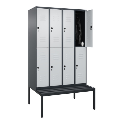 C+P Doppelstock-Spind Classic PLUS, Bank, 4 Abteile, 2120x1200x815mm, 7016/7035 Verschluss Sicherheits-Drehriegel Sitzbanktyp untergebaut Material Sitzfläche Kunststoff