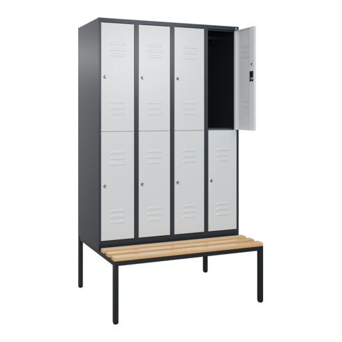 C+P Doppelstock-Spind Classic PLUS, Bank, 4 Abteile, 2120x1200x815mm, 7016/7035 Verschluss Zylinderschloss Sitzbanktyp untergebaut Material Sitzfläche Buche-Hartholz