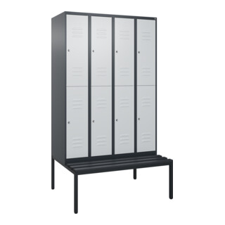 C+P Doppelstock-Spind Classic PLUS, Bank, 4 Abteile, 2120x1200x815mm, 7016/7035 Verschluss Zylinderschloss Sitzbanktyp untergebaut Material Sitzfläche Kunststoff
