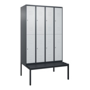 C+P Doppelstock-Spind Classic PLUS, Bank, 4 Abteile, 2120x1200x815mm, 7016/7035 Verschluss Zylinderschloss Sitzbanktyp untergebaut Material Sitzfläche Kunststoff