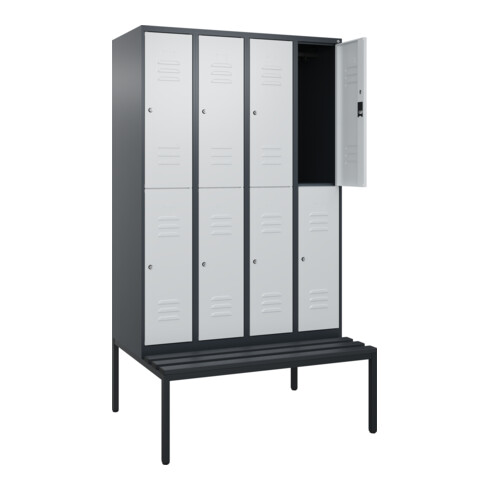 C+P Doppelstock-Spind Classic PLUS, Bank, 4 Abteile, 2120x1200x815mm, 7016/7035 Verschluss Zylinderschloss Sitzbanktyp untergebaut Material Sitzfläche Kunststoff