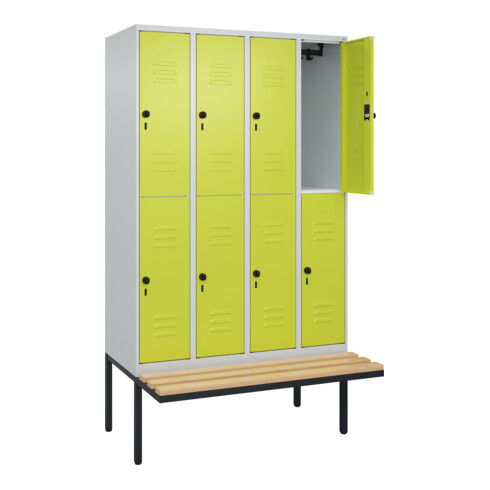 C+P Doppelstock-Spind Classic PLUS, Bank, 4 Abteile, 2120x1200x815mm, 7035/0024 Verschluss Sicherheits-Drehriegel Sitzbanktyp auskragend Material Sitzfläche Buche-Hartholz