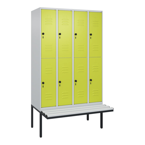 C+P Doppelstock-Spind Classic PLUS, Bank, 4 Abteile, 2120x1200x815mm, 7035/0024 Verschluss Sicherheits-Drehriegel Sitzbanktyp auskragend Material Sitzfläche Kunststoff