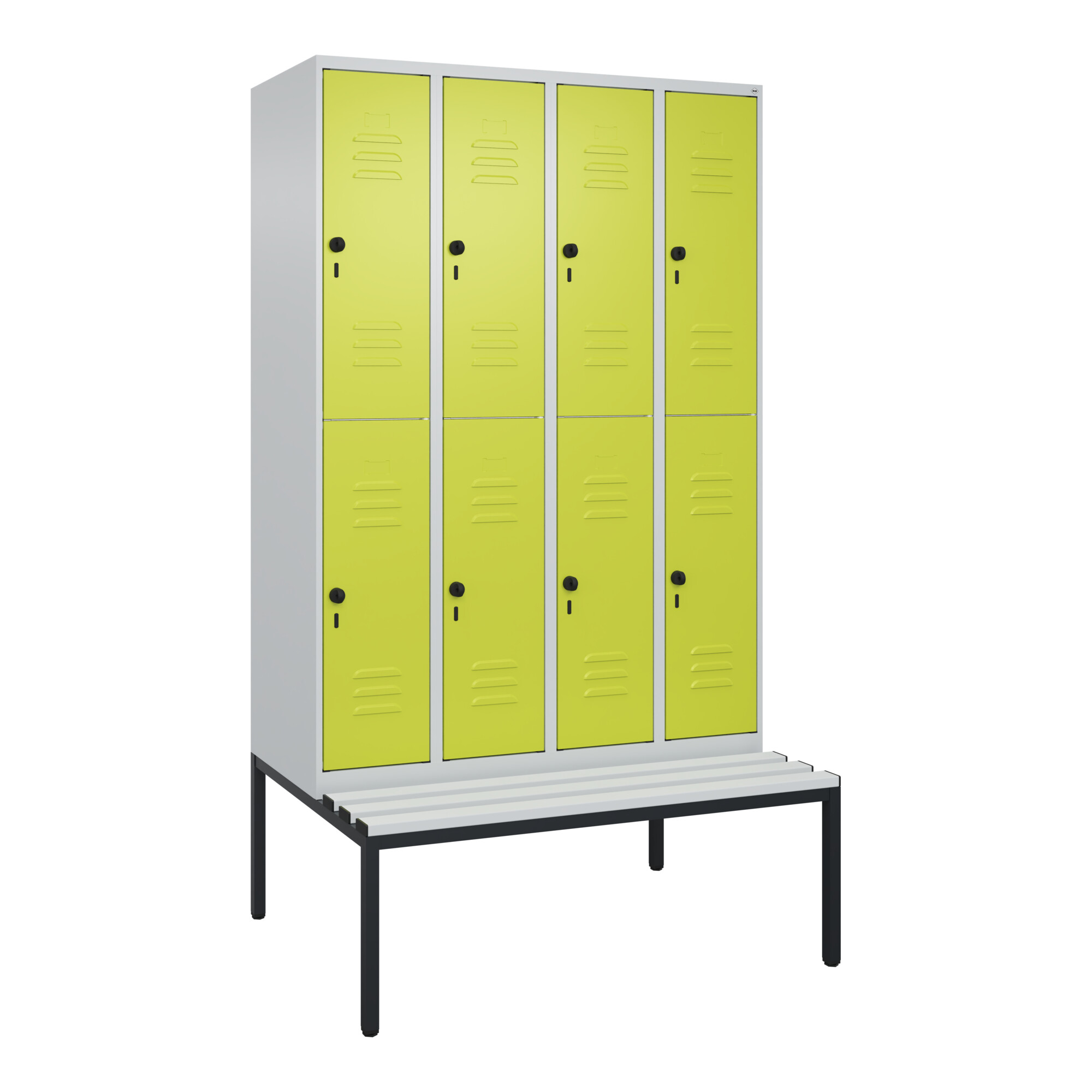 C+P Doppelstock-Spind Classic PLUS, Bank, 4 Abteile, 2120x1200x815mm, 7035/0024 Verschluss Sicherheits-Drehriegel Sitzbanktyp untergebaut Material Sit