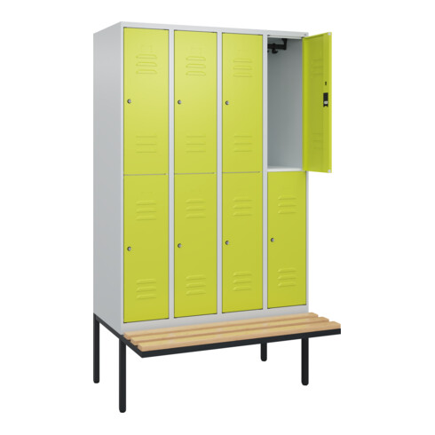 C+P Doppelstock-Spind Classic PLUS, Bank, 4 Abteile, 2120x1200x815mm, 7035/0024 Verschluss Zylinderschloss Sitzbanktyp auskragend Material Sitzfläche Buche-Hartholz