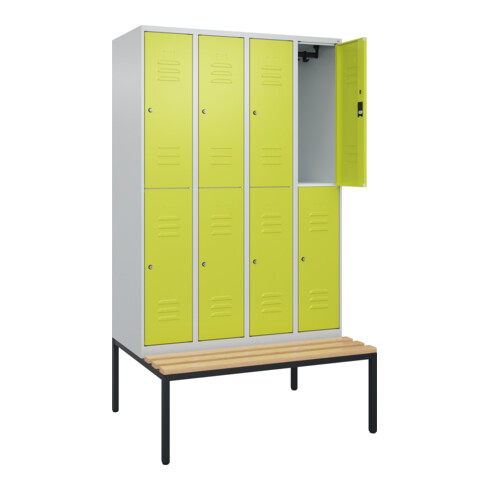 C+P Doppelstock-Spind Classic PLUS, Bank, 4 Abteile, 2120x1200x815mm, 7035/0024 Verschluss Zylinderschloss Sitzbanktyp untergebaut Material Sitzfläche Buche-Hartholz