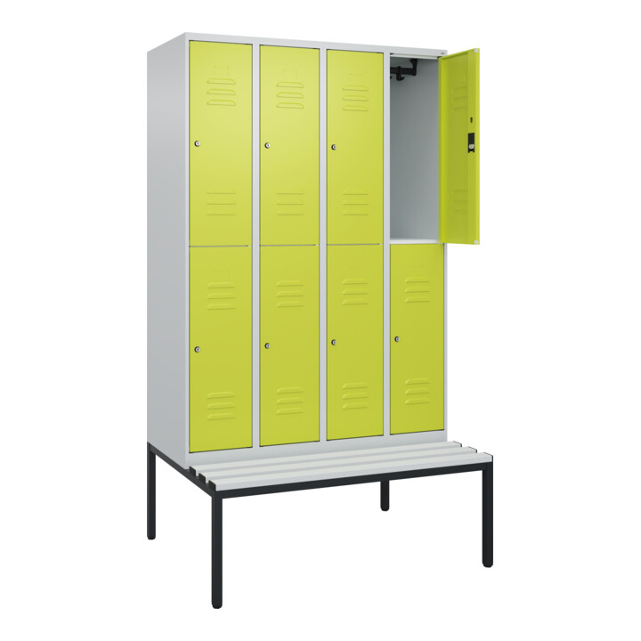 C+P Doppelstock-Spind Classic PLUS, Bank, 4 Abteile, 2120x1200x815mm, 7035/0024 Verschluss Zylinderschloss Sitzbanktyp untergebaut Material Sitzfläche Kunststoff