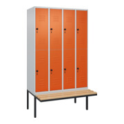 C+P Doppelstock-Spind Classic PLUS, Bank, 4 Abteile, 2120x1200x815mm, 7035/2004 Verschluss Sicherheits-Drehriegel Sitzbanktyp auskragend Material Sitzfläche Buche-Hartholz