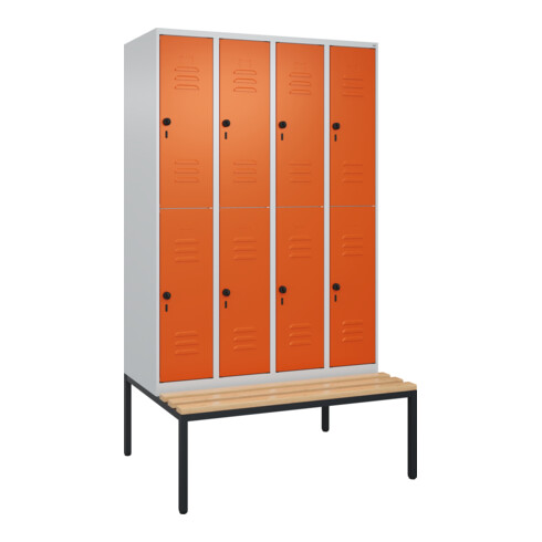 C+P Doppelstock-Spind Classic PLUS, Bank, 4 Abteile, 2120x1200x815mm, 7035/2004 Verschluss Sicherheits-Drehriegel Sitzbanktyp untergebaut Material Sitzfläche Buche-Hartholz