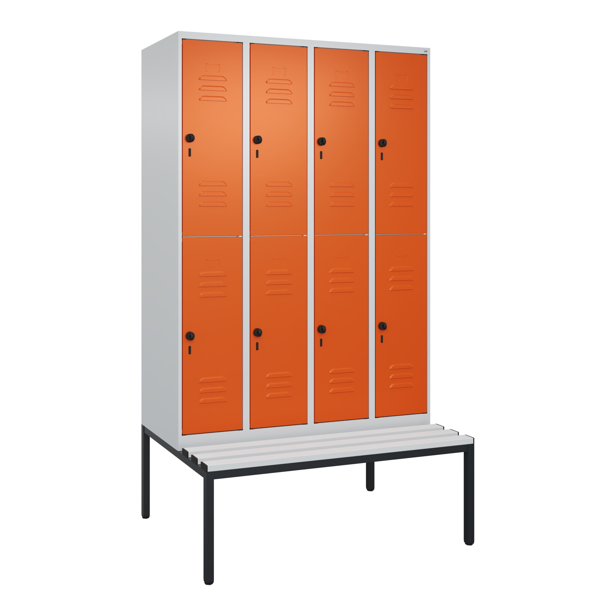 C+P Doppelstock-Spind Classic PLUS, Bank, 4 Abteile, 2120x1200x815mm, 7035/2004 Verschluss Sicherheits-Drehriegel Sitzbanktyp untergebaut Material Sit