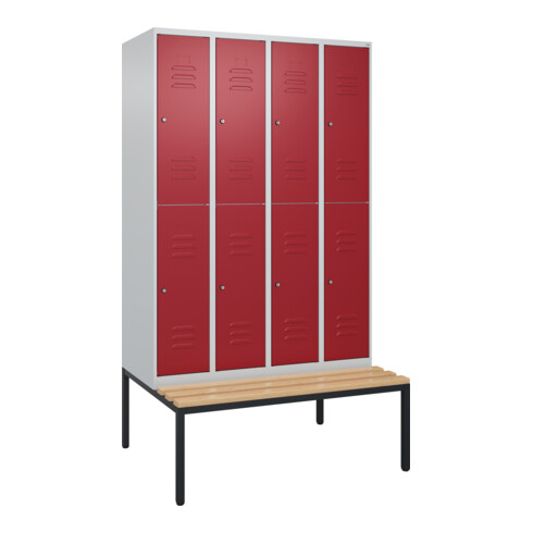 C+P Doppelstock-Spind Classic PLUS, Bank, 4 Abteile, 2120x1200x815mm, 7035/3003 Verschluss Zylinderschloss Sitzbanktyp untergebaut Material Sitzfläche Buche-Hartholz