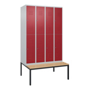 C+P Doppelstock-Spind Classic PLUS, Bank, 4 Abteile, 2120x1200x815mm, 7035/3003 Verschluss Zylinderschloss Sitzbanktyp untergebaut Material Sitzfläche Buche-Hartholz