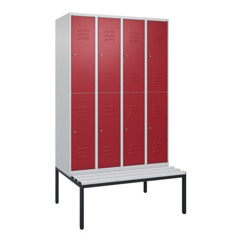 C+P Doppelstock-Spind Classic PLUS, Bank, 4 Abteile, 2120x1200x815mm, 7035/3003 Verschluss Zylinderschloss Sitzbanktyp untergebaut Material Sitzfläche Kunststoff