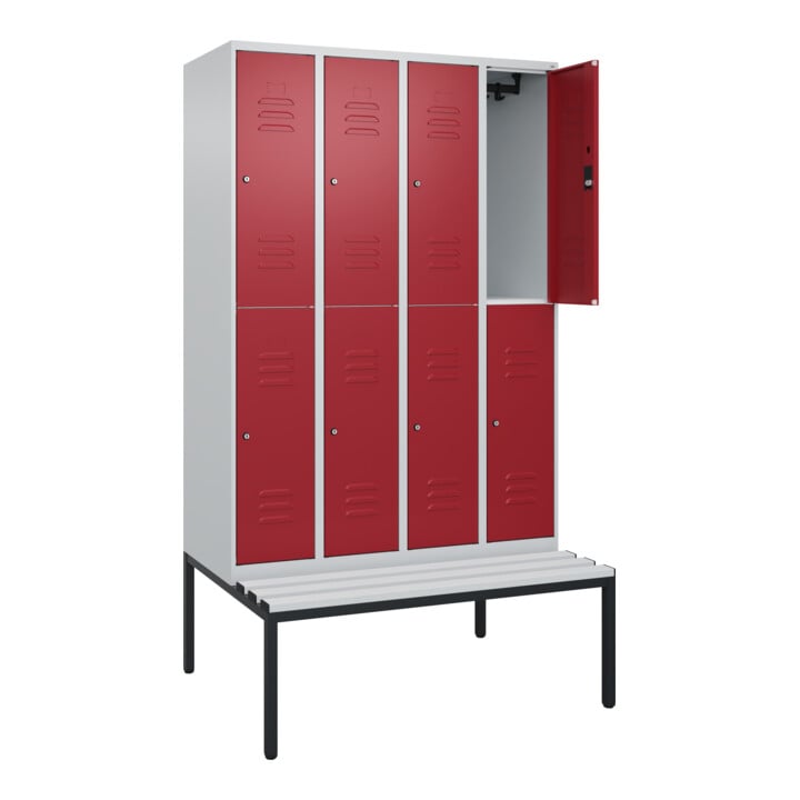 C+P Doppelstock-Spind Classic PLUS, Bank, 4 Abteile, 2120x1200x815mm, 7035/3003 Verschluss Zylinderschloss Sitzbanktyp untergebaut Material Sitzfläche Kunststoff