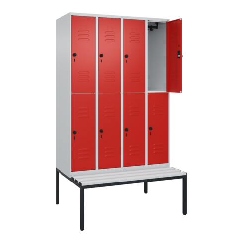 C+P Doppelstock-Spind Classic PLUS, Bank, 4 Abteile, 2120x1200x815mm, 7035/3020 Verschluss Sicherheits-Drehriegel Sitzbanktyp untergebaut Material Sitzfläche Kunststoff