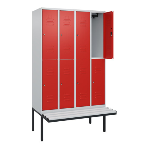 C+P Doppelstock-Spind Classic PLUS, Bank, 4 Abteile, 2120x1200x815mm, 7035/3020 Verschluss Zylinderschloss Sitzbanktyp auskragend Material Sitzfläche Kunststoff
