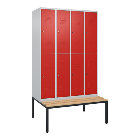 C+P Doppelstock-Spind Classic PLUS, Bank, 4 Abteile, 2120x1200x815mm, 7035/3020 Verschluss Zylinderschloss Sitzbanktyp untergebaut Material Sitzfläche Buche-Hartholz