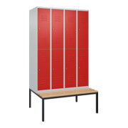 C+P Doppelstock-Spind Classic PLUS, Bank, 4 Abteile, 2120x1200x815mm, 7035/3020 Verschluss Zylinderschloss Sitzbanktyp untergebaut Material Sitzfläche Buche-Hartholz