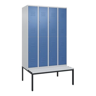 C+P Doppelstock-Spind Classic PLUS, Bank, 4 Abteile, 2120x1200x815mm, 7035/5023 Verschluss Zylinderschloss Sitzbanktyp untergebaut Material Sitzfläche Kunststoff