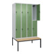 C+P Doppelstock-Spind Classic PLUS, Bank, 4 Abteile, 2120x1200x815mm, 7035/6011 Verschluss Sicherheits-Drehriegel Sitzbanktyp untergebaut Material Sitzfläche Buche-Hartholz-2
