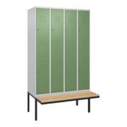 C+P Doppelstock-Spind Classic PLUS, Bank, 4 Abteile, 2120x1200x815mm, 7035/6011 Verschluss Zylinderschloss Sitzbanktyp auskragend Material Sitzfläche Buche-Hartholz