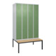 C+P Doppelstock-Spind Classic PLUS, Bank, 4 Abteile, 2120x1200x815mm, 7035/6011 Verschluss Zylinderschloss Sitzbanktyp untergebaut Material Sitzfläche Buche-Hartholz-1