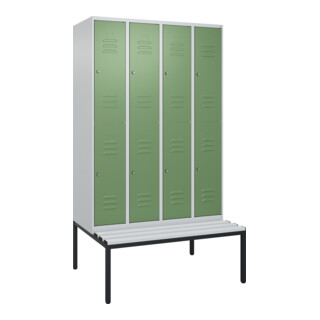 C+P Doppelstock-Spind Classic PLUS, Bank, 4 Abteile, 2120x1200x815mm, 7035/6011 Verschluss Zylinderschloss Sitzbanktyp untergebaut Material Sitzfläche Kunststoff