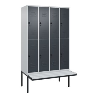 C+P Doppelstock-Spind Classic PLUS, Bank, 4 Abteile, 2120x1200x815mm, 7035/7016 Verschluss Sicherheits-Drehriegel Sitzbanktyp auskragend Material Sitzfläche Kunststoff