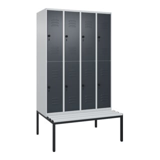 C+P Doppelstock-Spind Classic PLUS, Bank, 4 Abteile, 2120x1200x815mm, 7035/7016 Verschluss Sicherheits-Drehriegel Sitzbanktyp untergebaut Material Sitzfläche Kunststoff