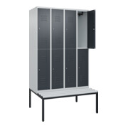 C+P Doppelstock-Spind Classic PLUS, Bank, 4 Abteile, 2120x1200x815mm, 7035/7016 Verschluss Zylinderschloss Sitzbanktyp untergebaut Material Sitzfläche Kunststoff