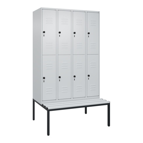 C+P Doppelstock-Spind Classic PLUS, Bank, 4 Abteile, 2120x1200x815mm, 7035/7035 Verschluss Sicherheits-Drehriegel Sitzbanktyp untergebaut Material Sitzfläche Kunststoff