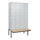 C+P Doppelstock-Spind Classic PLUS, Bank, 4 Abteile, 2120x1200x815mm, 7035/7035 Verschluss Zylinderschloss Sitzbanktyp auskragend Material Sitzfläche Buche-Hartholz-1