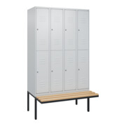 C+P Doppelstock-Spind Classic PLUS, Bank, 4 Abteile, 2120x1200x815mm, 7035/7035 Verschluss Zylinderschloss Sitzbanktyp auskragend Material Sitzfläche Buche-Hartholz