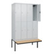 C+P Doppelstock-Spind Classic PLUS, Bank, 4 Abteile, 2120x1200x815mm, 7035/7035 Verschluss Zylinderschloss Sitzbanktyp auskragend Material Sitzfläche Buche-Hartholz-2