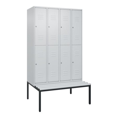 C+P Doppelstock-Spind Classic PLUS, Bank, 4 Abteile, 2120x1200x815mm, 7035/7035 Verschluss Zylinderschloss Sitzbanktyp untergebaut Material Sitzfläche Kunststoff