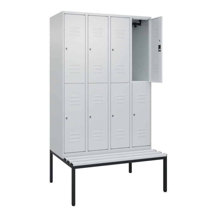 C+P Doppelstock-Spind Classic PLUS, Bank, 4 Abteile, 2120x1200x815mm, 7035/7035 Verschluss Zylinderschloss Sitzbanktyp untergebaut Material Sitzfläche Kunststoff