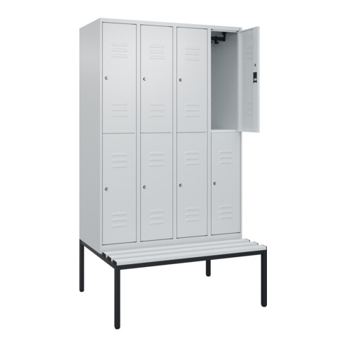 C+P Doppelstock-Spind Classic PLUS, Bank, 4 Abteile, 2120x1200x815mm, 7035/7035 Verschluss Zylinderschloss Sitzbanktyp untergebaut Material Sitzfläche Kunststoff