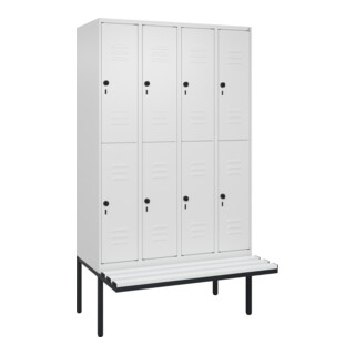 C+P Doppelstock-Spind Classic PLUS, Bank, 4 Abteile, 2120x1200x815mm, 9016/9016 Verschluss Sicherheits-Drehriegel Sitzbanktyp auskragend Material Sitzfläche Kunststoff