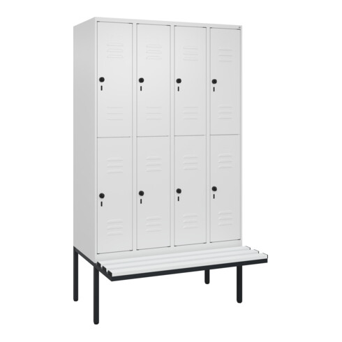 C+P Doppelstock-Spind Classic PLUS, Bank, 4 Abteile, 2120x1200x815mm, 9016/9016 Verschluss Sicherheits-Drehriegel Sitzbanktyp auskragend Material Sitzfläche Kunststoff