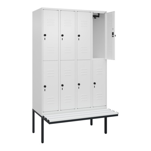C+P Doppelstock-Spind Classic PLUS, Bank, 4 Abteile, 2120x1200x815mm, 9016/9016 Verschluss Sicherheits-Drehriegel Sitzbanktyp auskragend Material Sitzfläche Kunststoff