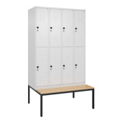 C+P Doppelstock-Spind Classic PLUS, Bank, 4 Abteile, 2120x1200x815mm, 9016/9016 Verschluss Sicherheits-Drehriegel Sitzbanktyp untergebaut Material Sitzfläche Buche-Hartholz