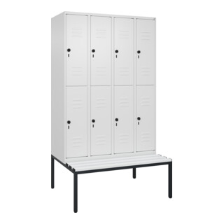 C+P Doppelstock-Spind Classic PLUS, Bank, 4 Abteile, 2120x1200x815mm, 9016/9016 Verschluss Sicherheits-Drehriegel Sitzbanktyp untergebaut Material Sitzfläche Kunststoff